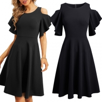 Fashion Round neck Open-shoulder Short Sleeve High-rise Mini Dress