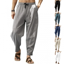 Loose-Fit Linen-Cotton Drawstring Skinny Pants
