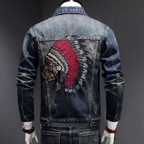 Slim-Fit Embroidered Motorcycle  Denim Jacket