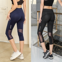 Fashion Women's Mesh Insert Yoga Capri Leggings - High-Waisted 7/8 Length Workout Pants