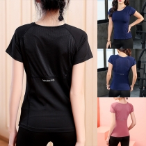 Fashion Mesh Spliced Women's Quick-Dry Moisture Wicking Athletic T-Shirt
