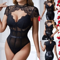 Short-Sleeve Lace Bodysuit with Underwire Support