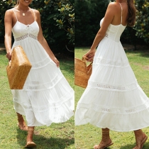 Bohemia Style V-neck  Lace Spliced Tiered Cami Dress