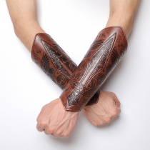 Medieval-Style Embossed Leather Wrist Guard for Cosplay Costumes