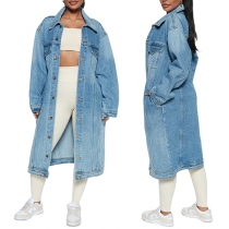 Street Fashion Long Sleeve Patch Chest Pockets Old-washed Denim Jacket