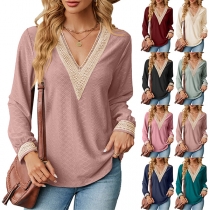 Fashion Lace Spliced Long Sleeve Shirt