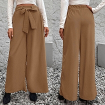 Fashion Solid Color Self-tie Bowknot Wide-leg Pants
