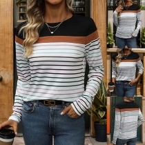 Fashion Contrast Color Colorful Stripe Printed Long Sleeve Shirt for Autumn and Winter