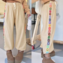 Bohemia Style Side Floral Printed Elastic Waist Pants