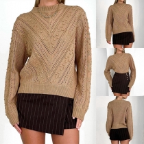Fashion Jacquard Crew Neck Long Sleeve Knitted Sweater