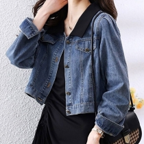 Slim Fit Cropped Denim Jacket with Long Sleeve