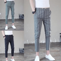 Men's Slim-Fit Striped Capri Pants: Lightweight, Elastic Casual Trousers