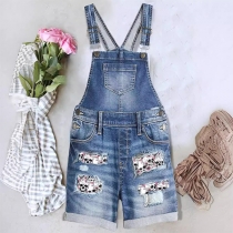 Ripped Denim Skull Jumpsuit Sleeveless Overalls