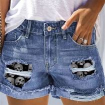 Wide-Leg Skull Print Jeans: Mid-Rise Women's Denim Pants