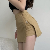 High-Waisted Culotte Skirt with Zipper Detail