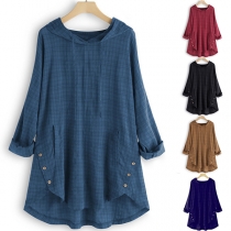 Comfy Casual Long Sleeve High-low Hemline Drawstring Hooded Shirt