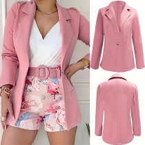 Fashion Pink Notch Lapel Long Sleeve Blazer