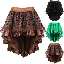 Vintage Jacquard High-low Hemline Lace Spliced Skirt