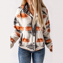 Contrast Color Fleece Jacket Printed Cardigan