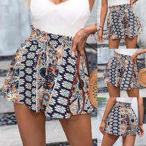Bohemia Style Floral Printed High-rise Shorts