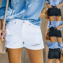 Fashion Distressed Roll Hem Denim Shorts