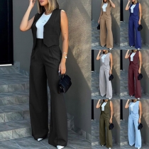 Fashion Suit Two-piece Set Consist of Crop Vest and Straight-cut Pants