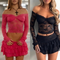 Sexy Lace Two-piece Set Consist of Strapless Shirt and Tiered Mini Skirt