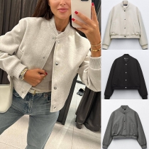 Casual  Solid Color Long Sleeve Baseball Jacket