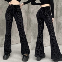 Vintage Jacquard High-rise Slight-flare Suede Pants