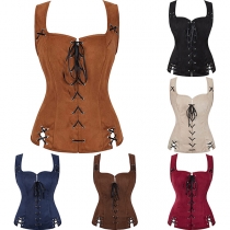Vintage Lace-up Suede Vest