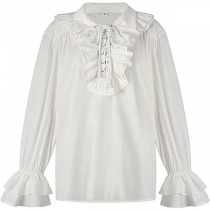 Vintage Ruffle Stand Collar Long Sleeve Shirt