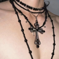 Gothic Style Cross Bead Multi-layer Necklace