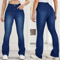 Fashion High-rise Slight-flare Old-washed Denim Jeans