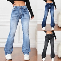 Fashion Mid-rise Old-washed Slight-flared Denim Jeans