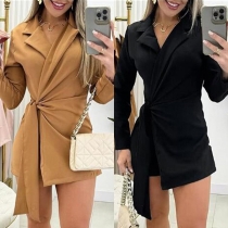 Fashion Solid Color Notch Lapel Long Sleeve Wrap Romper