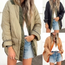 Casual Contrast Color Long Sleeve Quilted Jacket