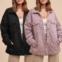 Casual Stand Collar Long Sleeve Multi-pockets Quilted Jacket
