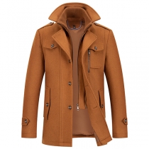 Men's Double-Collar Wool Coat Elegant Outerwear