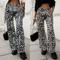 Fashion Leopard Print/Zebra Print High-rise Straight-cut Pants