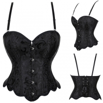 Vintage Jacquard Front Buckle Back Lace-up Cami Corset Shirt