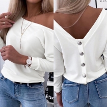 Fashion One-shoulder Back Button Long Sleeve Shirt
