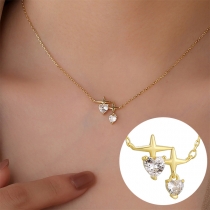 Fashion Cross Heart Shaped Rhinestone Pendant S925 Silver Necklace