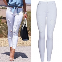 Fashion Distressed Skinny White Denim Jeans