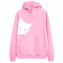 Cat Print Hoodie: Drawstring Pullover Sweatshirt