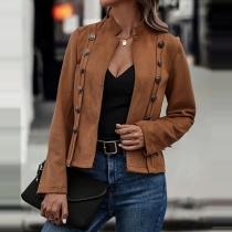 Vintage Double-Breasted Coat: Long Sleeve Decorative Jacket