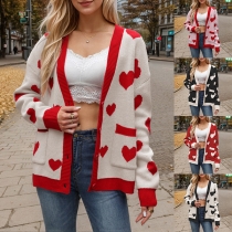 Fashion Heart Pattern Long Sleeve Knitted Cardigan
