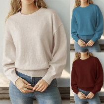 Casual Solid Color Crew Neck Long Sleeve Sweater