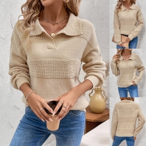 Fashion Stand Collar Long Sleeve Knitted Sweater