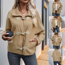 Fashion Lapel Collar Long Sleeve Jacket with Horn Button