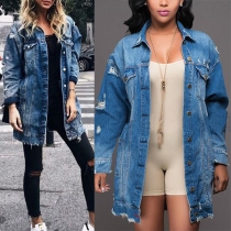 Fashion Distressed Blue Denim Jacket